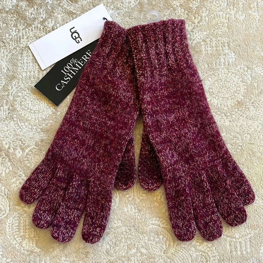 Brand New UGG Cashmere Pippa Rib Knit Gloves Metallic Shimmer Touchscreen